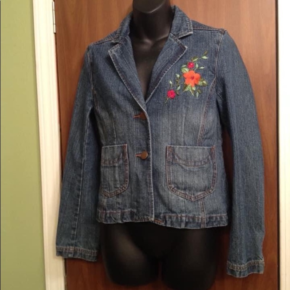 Jean Jacket Blazer Mod Flowers Boho Jean Jacket